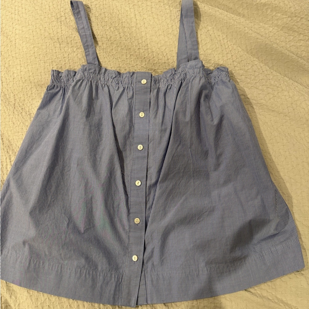 Blue Striped Button-Down Tank Top